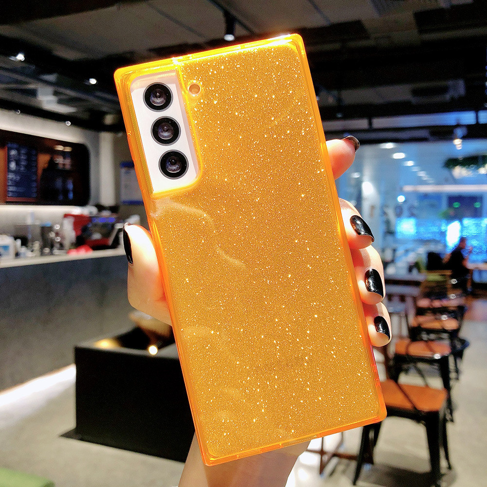 1.5mm Shockproof Phone Cases Neon Square Shape Decorated With Glitter Paper