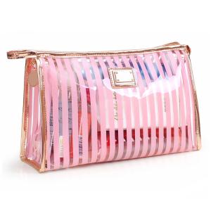 Wholesale Pink Stripe Pattern Storage Bride PVC Cosmetic Bag from china suppliers