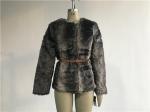 Brown Multi Textured Ladies Faux Fur Coats Collarless With Pu Belt TW74140