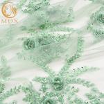 Symmetrical Bridal Embroidered Lace Fabric / Lace Material For Wedding Dresses
