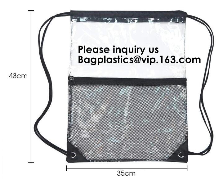 Transparent PVC Drawstring Bag With Colorful Rope,Clear PVC drawstring bag with gold string,Pvc Strips Printing Gift Pac