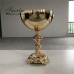 Floral Trophy Shape Gold Trumpet Vase Metal Flower Stand Pot Round Wedding