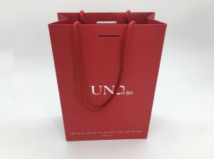 Wholesale Red Bottom Folding Branded Paper Bags With Cotton Rope , Silver Foil Logo from china suppliers