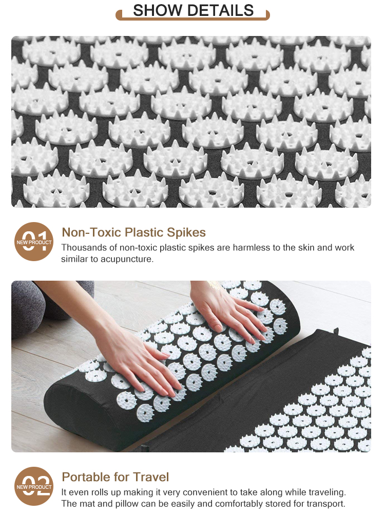 Relieve Sciatic 66*24cm Massage Acupressure Yoga Mat Black Acupressure Pad