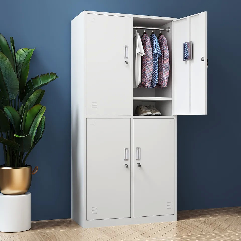 0.7mm 4 Door Metal Lockers Staff Metal Storage Wardrobe Powder Coating