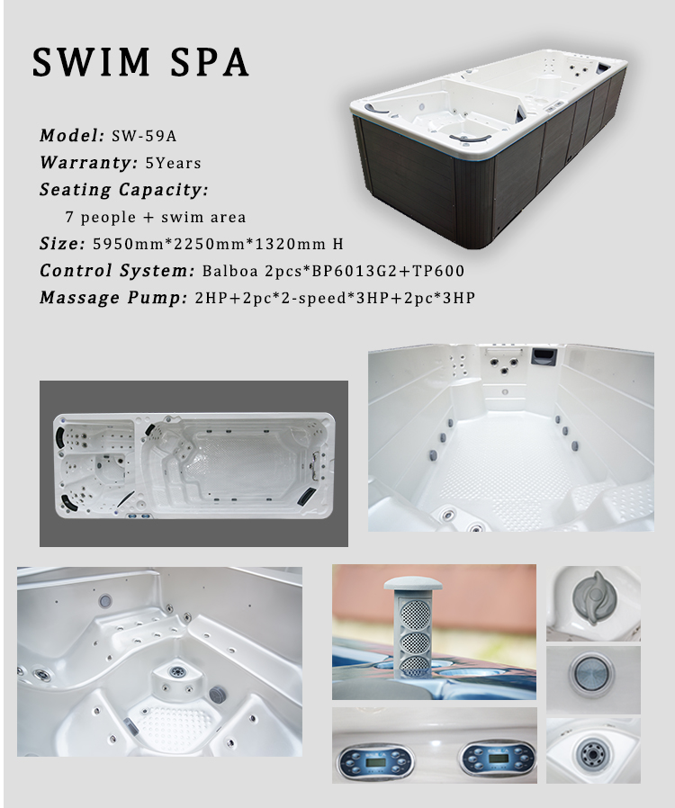 6 Meter Luxury Balboa Control Swim Spa Tub For 7 People Outdoor