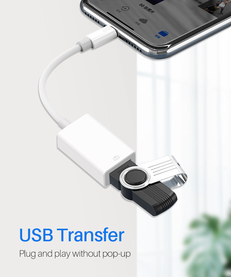 White OEM USB OTG Cable Adapter ROHS USB To Lightning OTG Cable