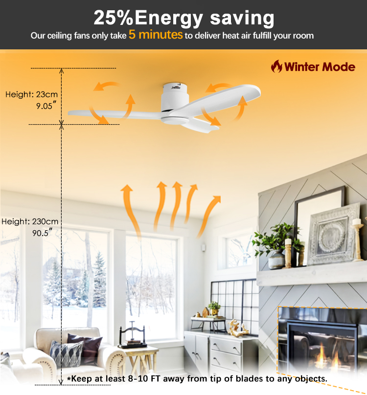 Modern Design Flush Mount Ceiling Fan with Wood Blades by 1stshine and App Control