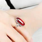 Thai Sterling Silver Oval Created Garnet Marcasite Ring (R121402)