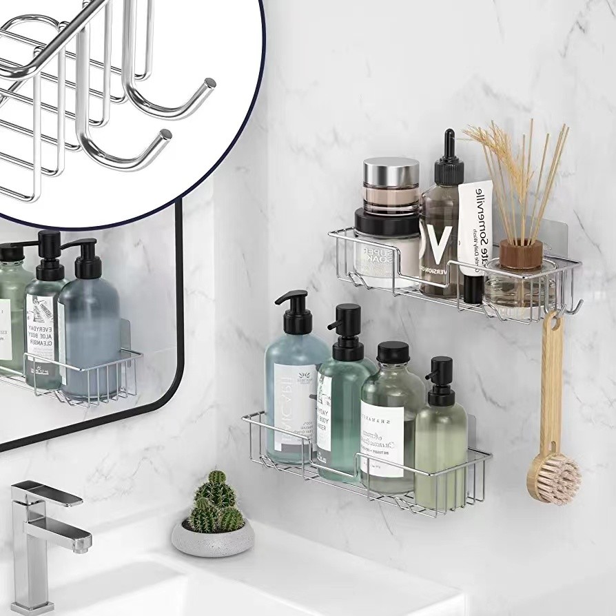 No Drilling Adhesive Rustproof Stainless Steel Shower Organizer for Bathroom