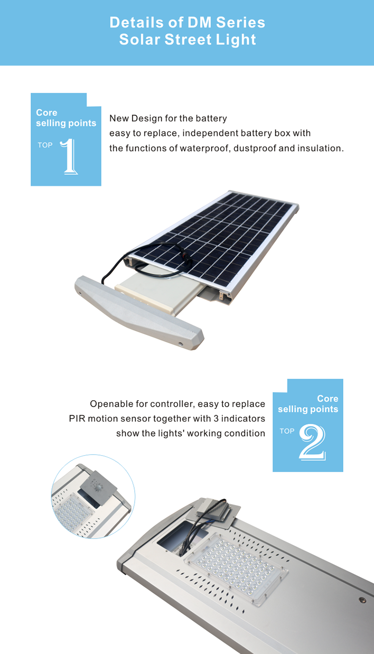 New design Parts easy replace 60w 6000k outdoor solar light integrated led solar street light