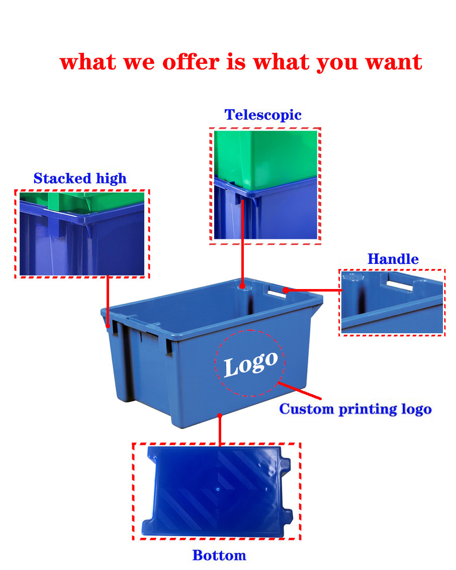 600x400x300mm Plastic Storage Crates Rectangular Solid Nestable Crate Moving TurnoverTotes