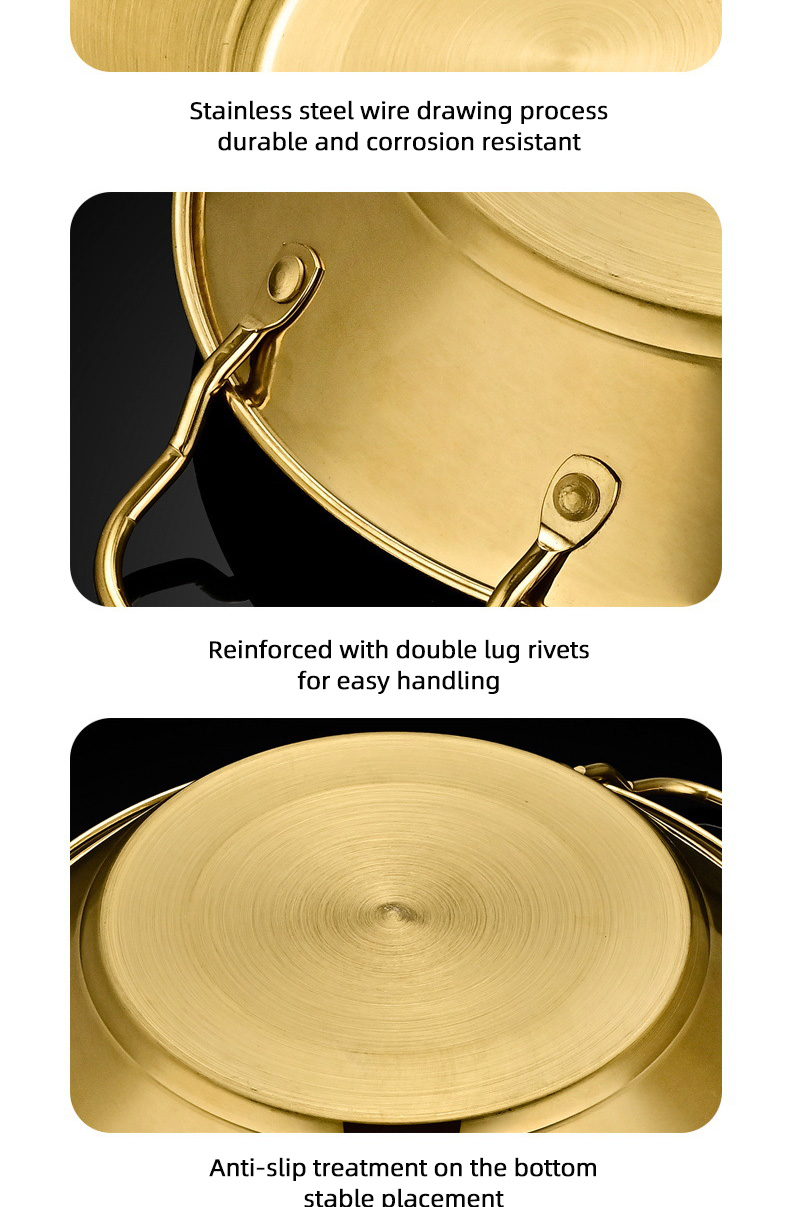 Wholesale TOP Seller Gold Cookware Dry Pan Stainless Steel Ramen Pots Seafood Frying Pan For Kitchen