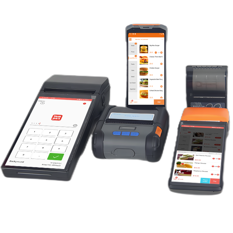 1/2GB RAM Mobile POS Android Terminal with Restaurant POS Software and Built-in Receipt Printer