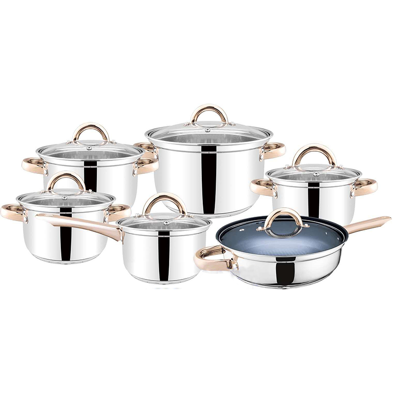 12pcs Non-stick 201 Stainless Steel Cookware Set Nonstick Cooking Pot Colorful