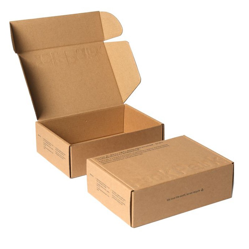 CMYK Brown Kraft Paper Box Clothing Mailer Shipping Packaging With Embossing Text