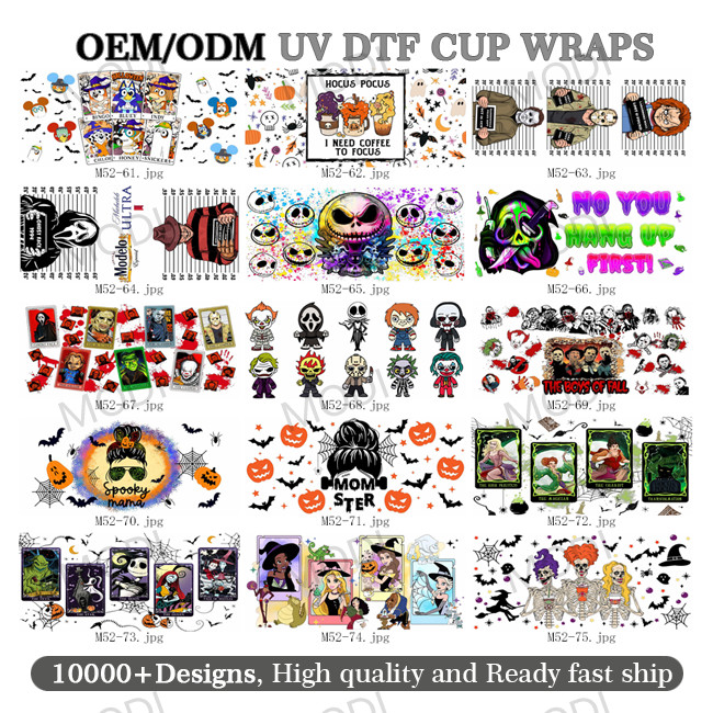 16OZ UV DTF Transfers For Halloween Cup Wrap Designs On Glass Tumblers For Custom Projects
