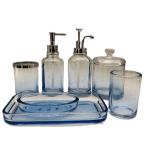 Bathroom Cleaning Glass Bath Accessories Set Ombre Blue Bubble Effect