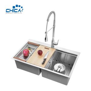 Wholesale Stainless Steel Kitchen Sink Handmade Kitchen Sink Double Bowl Kitchen Sink With Faucet from china suppliers