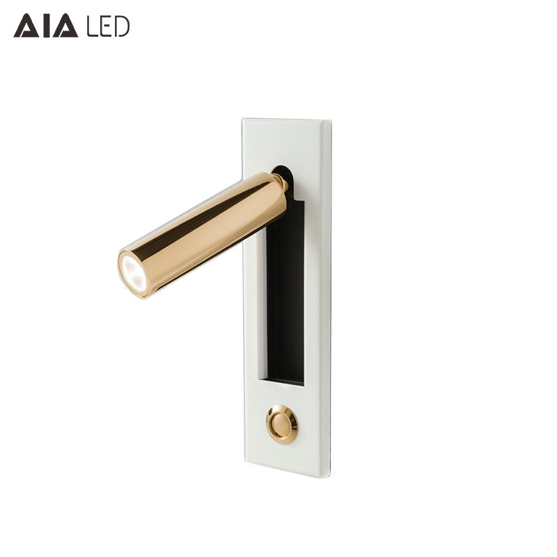 Contemporary embedded mounted Gold Brushed led wall lamps 3W led wall light led reading bedside wall light