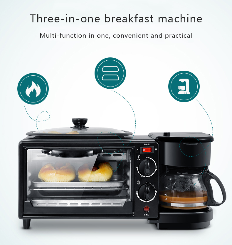 Household Bread Pizza Mini Oven Frying Pan Multifunction Coffee Maker 3 In 1