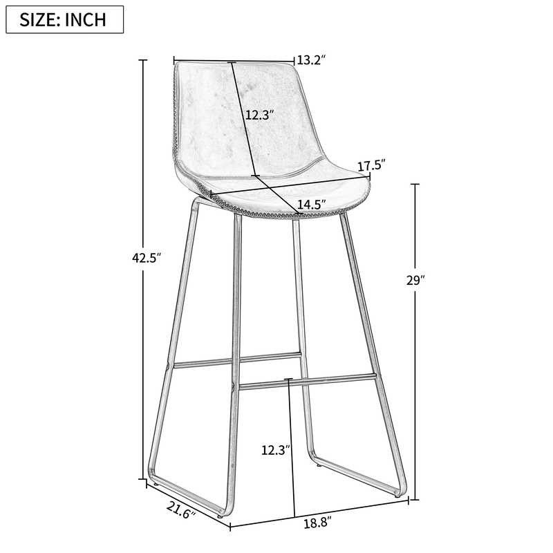18.8''L x 21.6'' W x 42.5'' H Vintage Leather Bar Stools