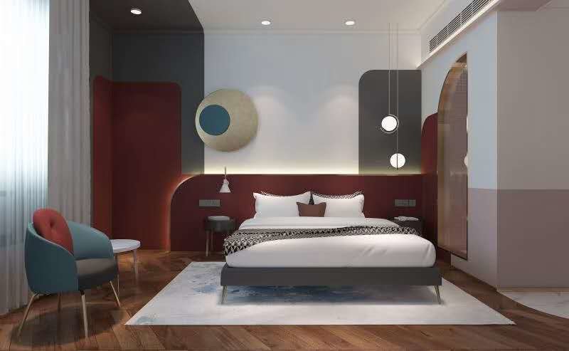 High-End Interior Concept Double Bed Wooden Furniture Custom Hotel Furniture
