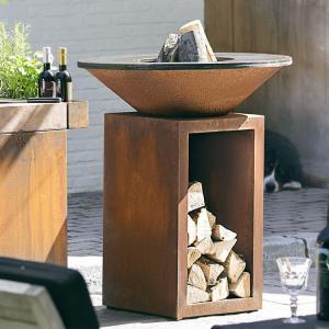 Wholesale Rusted Height 100cm Corten Steel Fire Pit Outdoor With Wood Storage from china suppliers