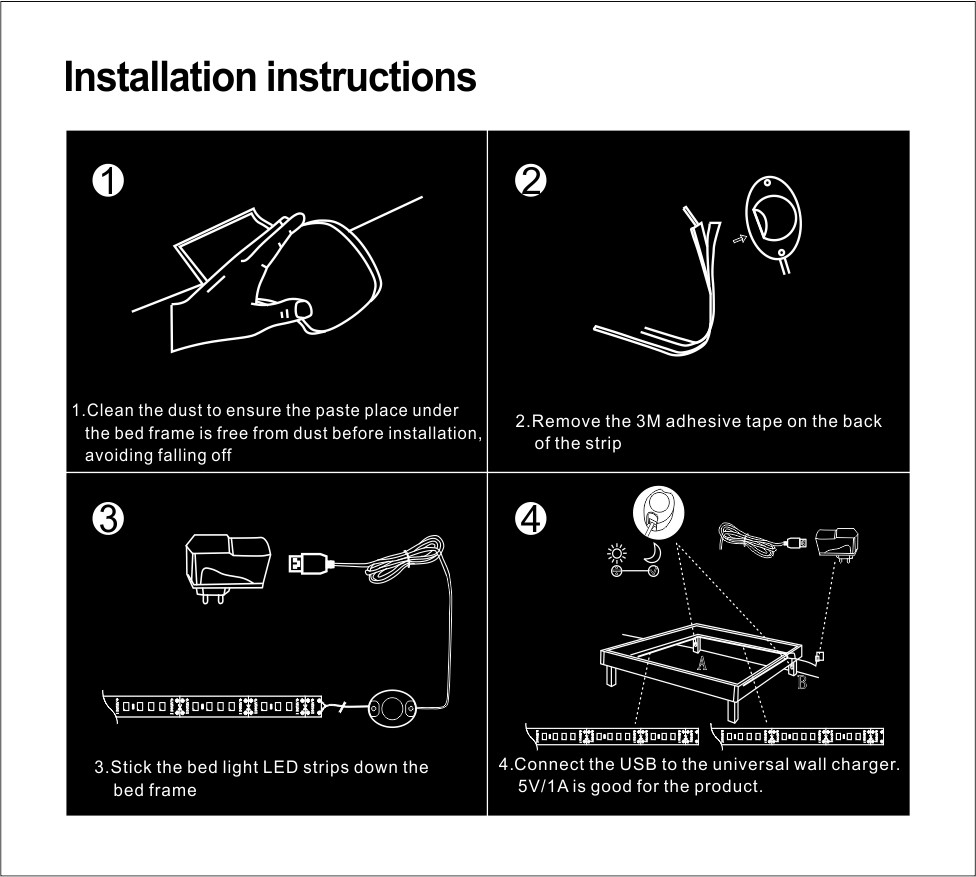 Usb 7000K Motion Sensor LED Strip 3000mm Motion Activated Under Bed Light