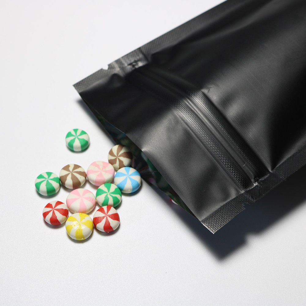 Factory price custom size matte black metallic foil stand up zip lock bag