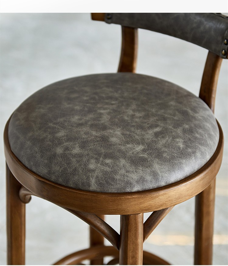 Nordic Leather Rustic Wood Bar Stools Counter Height Classic Leather Pu