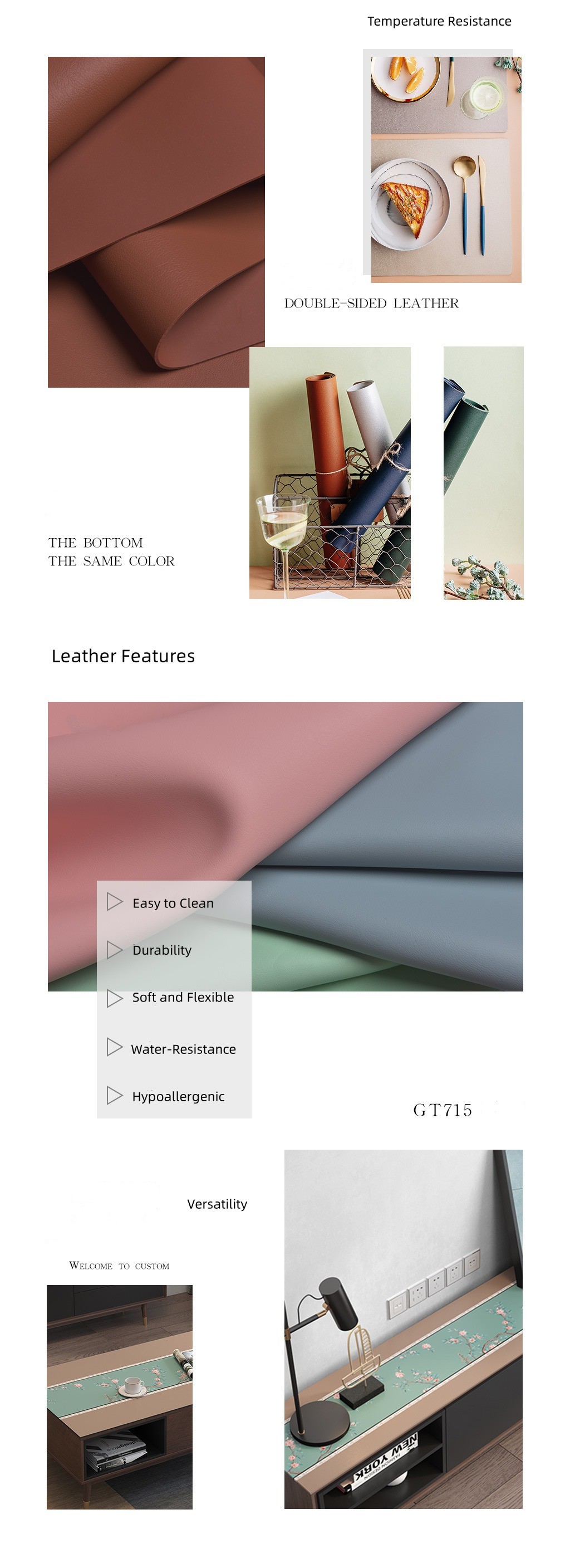 1.4mm Silicone Leather Fabric Eco Friendly Table Mat Double Sided Leather