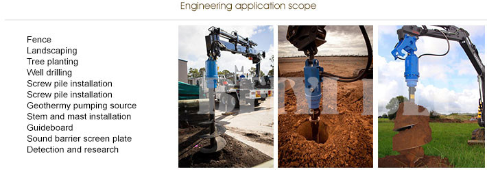 Excavator earth auger machine drilling attachment