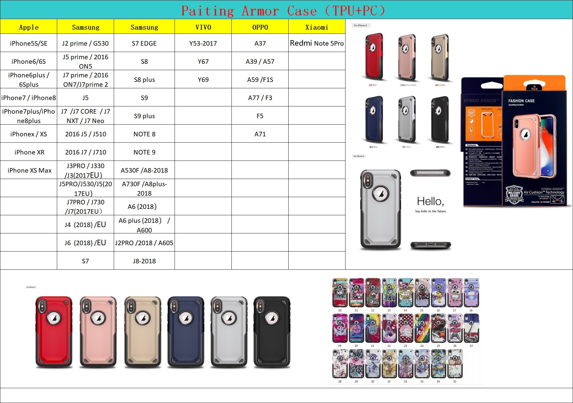 Can Custom Colorful Paiting 2 in 1 PC TPU Armor Case Back Cover for Oppo Phones A37 A39 A57 A59 F1S A77 F3 F5 A71