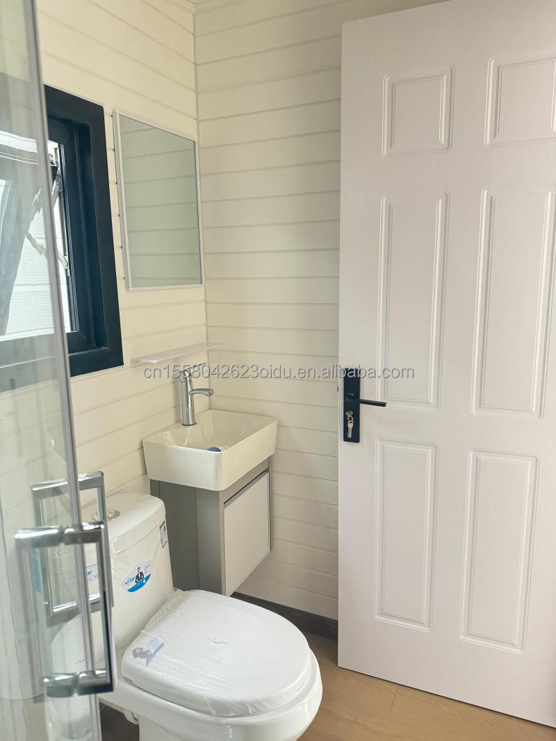 50/75/100mm Wave Sandwich Panel Wood Bathrooms and Aluminum Alloy Windows Steel Wooden Structure Flat Pack Container House for Garden Hotels