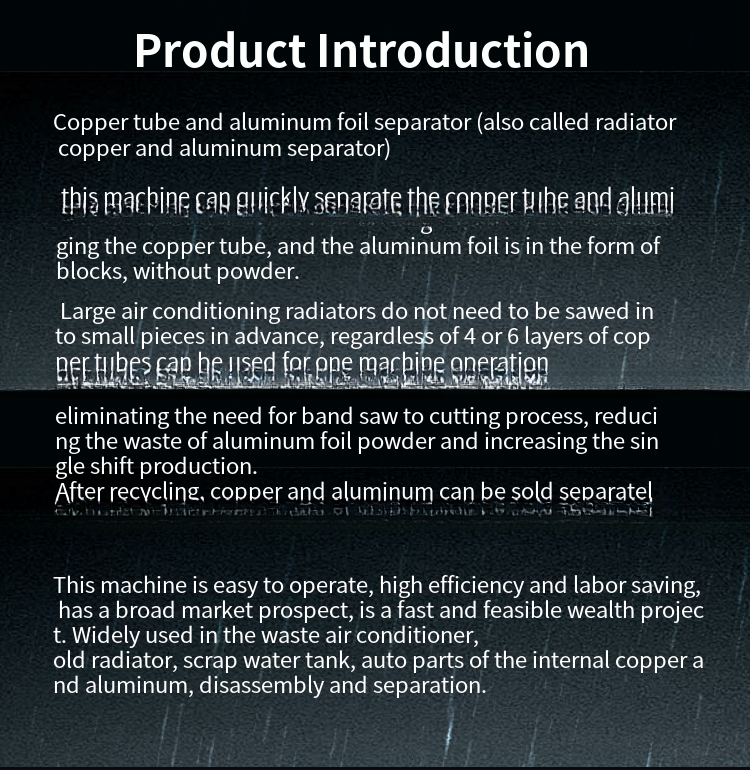 Radiator Copper And Aluminum Separating Machine Function Radiator Recycling Machine