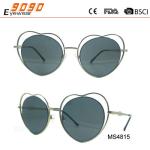 Hot selling metal sunglasses with heart shape, UV 400 protection lens,suitable