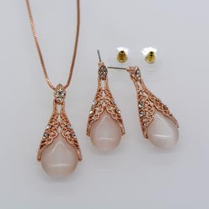 Wholesale Trendy Hollow out opals Necklace pendant Earrings Rhinestone Jewelry Set 18K Rose Gold from china suppliers