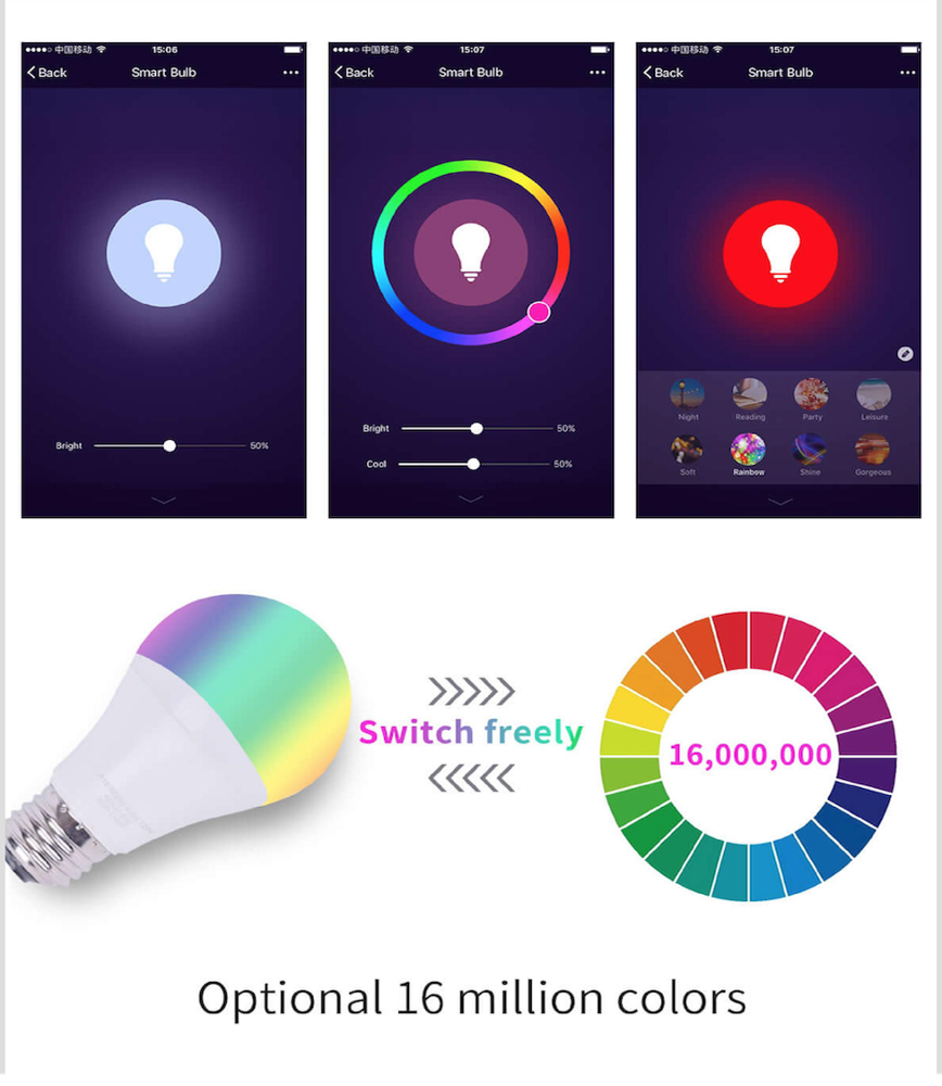 RoHS 9W Smart Light Bulbs Alexa 20lm Smart Life Light Bulb RGBW