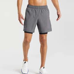OEM Workout Woven Shorts Polyester Double Layer Customized Logo Print Embroidery