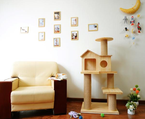 L Size Cat Scratch House Tower Condo Sisal Rope Wrapped Wooden Cat Bed 60*50*125