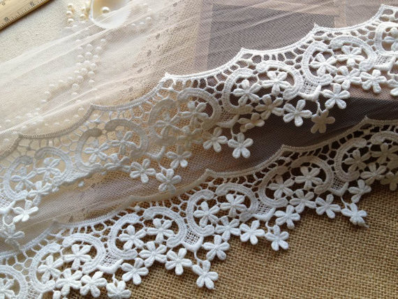 Vintage Embroidered Tulle Nylon Lace Trim For Ladies Dress 22CM Off White