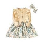 Spring Children's Clothing Girls Long Sleeve Dress Children's Bow A-line Dress
