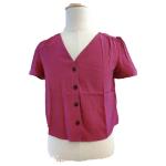Lady V Neck Breathable Viscose Short Sleeve Blouse