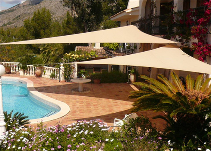 Beige Triangular Garden Shade Sail , UV Blocking Sun Shade Patio Cover