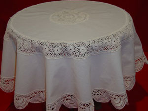 Rectangular coffee table linen table cloth table, Corcheted Lace Table linen, Tablecloth