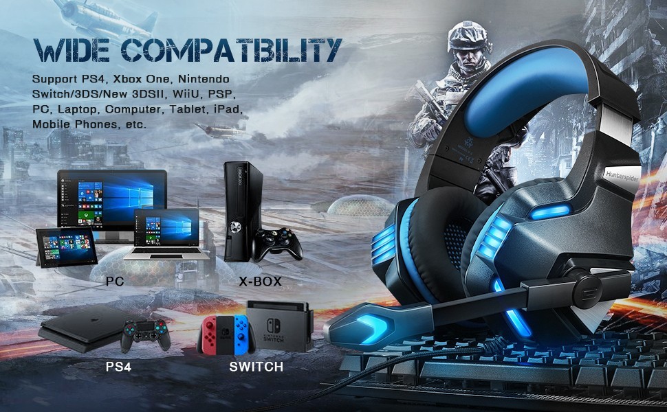 117dB 32ohm Hunterspider V3 LED Light Gaming Headset With Mic