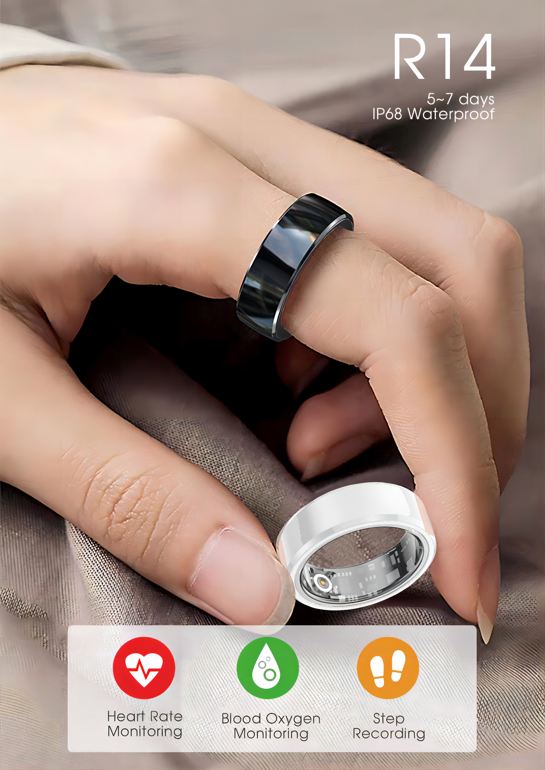 R14 Bluetooth Smart Ring With Fitness Sleep Health Tracker Monitor For Men Women Couple