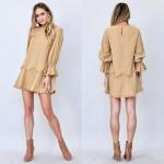 100% cotton scoop neck khaki dress with frayed detailing