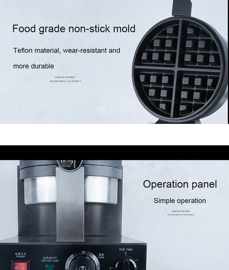 Single Head Automatic Rotary Commercial Belgian Waffle Pancake Maker with 1200W Power